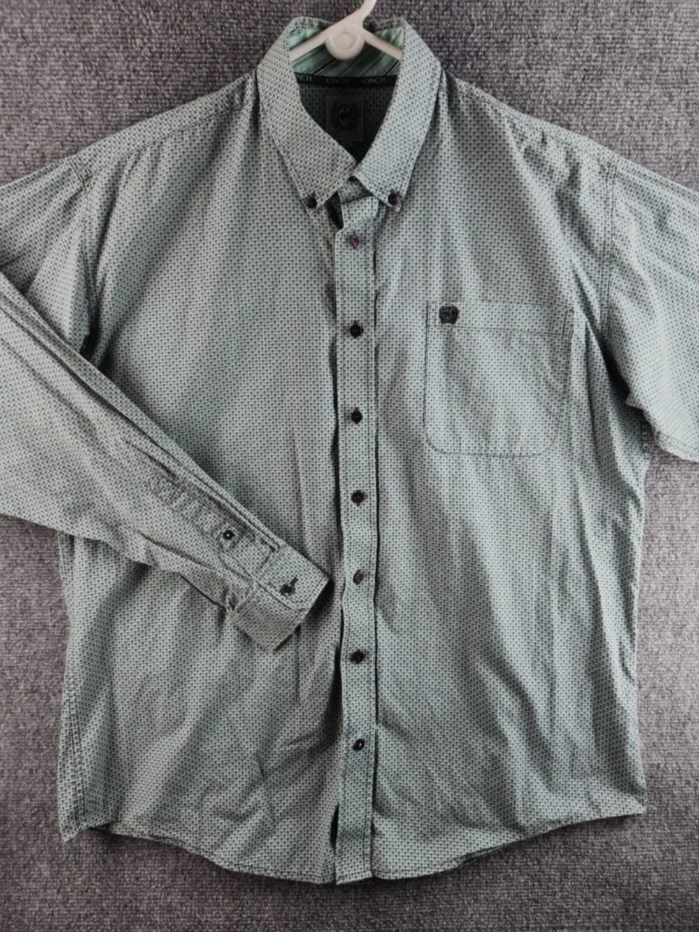 Cinch Medium Button Up Shirt Long Sleeve Geometric Green Blue Western Cotton Men